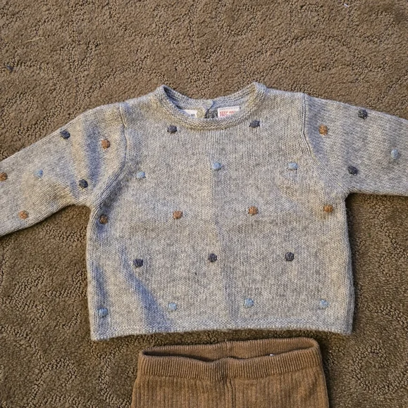 Zara Baby Boy Rib Knit Leggings & Knit Sweater with Bobbles